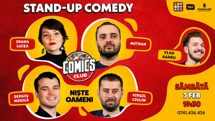 Stand-up cu Mirică, Mitran, Ioana Luiza și Virgil Ciulin  la ComicsClub!