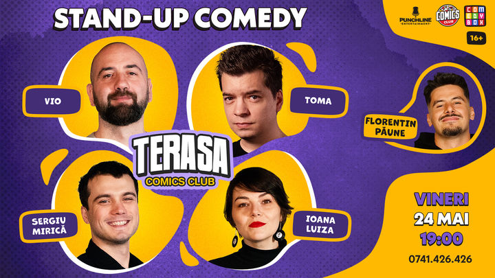 Stand-up cu Vio, Toma, Mirică și Ioana Luiza pe Terasa ComicsClub!