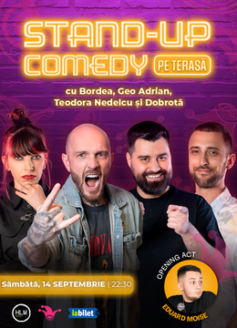 The Fool: Stand-up comedy pe terasă cu Bordea, Geo Adrian, Alex Dobrotă și Teodora Nedelcu