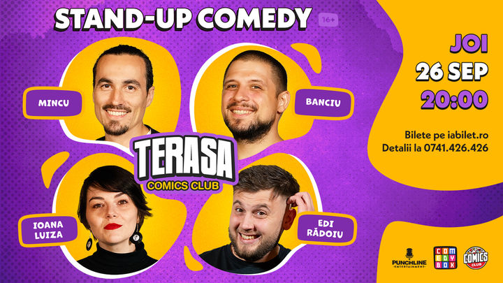 Stand-up cu Mincu, Ioana Luiza, Banciu și Edi pe Terasa ComicsClub!