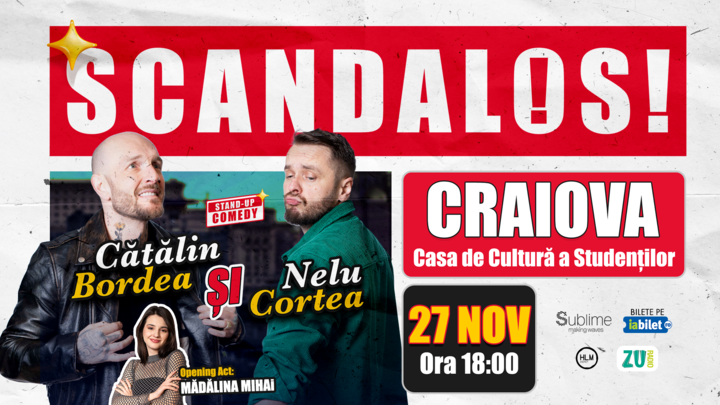 Craiova: Stand-up Comedy cu Bordea, Cortea si Madalina Mihai - ora 18:00