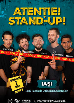 Iași: (SHOW2) Stand-up comedy cu Drăcea, Cîrje, Florin, Dobrotă și Popinciuc