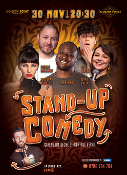 COMEDY POINT:  Stand-up Comedy cu Ioana Luiza, Teo Ioniță, Teodora Nedelcu, Mukinka și Mălăele