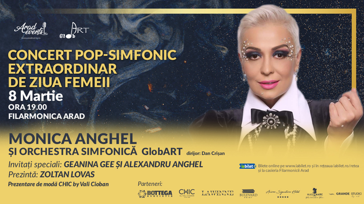 Arad: Concert pop-simfonic extraordinar de Ziua Femeii: Monica Anghel si Orchestra GlobART