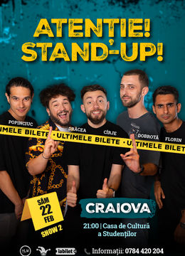 Craiova - 21:00 - Stand-up comedy cu Drăcea, Cîrje, Florin, Dobrotă și Popinciuc