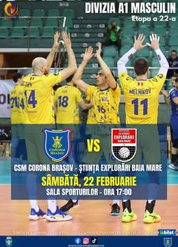 Brasov: Volei masculin CSM Corona Brașov - Stiinta Explorari Baia Mare