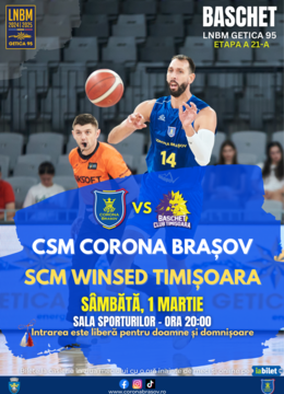 Brasov: Baschet CSM Corona Brasov - SCM Winsed Timisoara