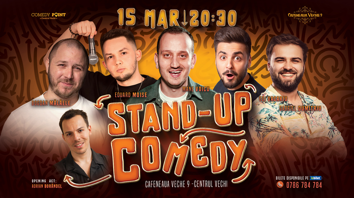 COMEDY POINT: Stand-up Comedy cu Mane Voicu, Edi Vacariu, Bogdan Mălăele, Edi Moise și Gabriel Dumitriu