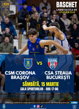 Brasov: Baschet CSM Corona Brasov - CSA Steaua Bucuresti