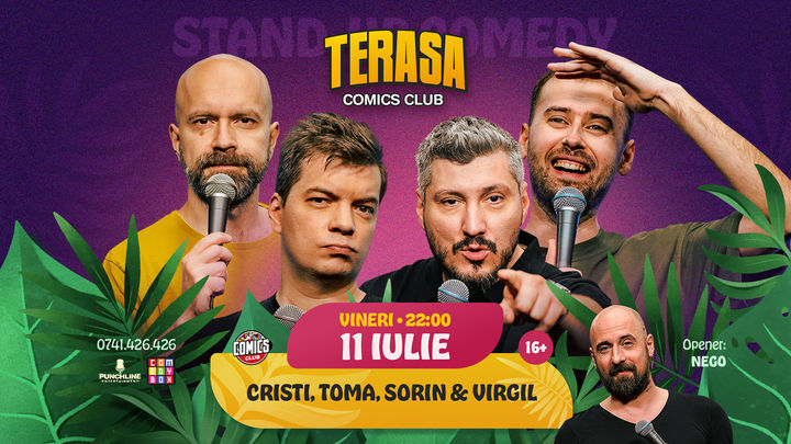 Stand-up Comedy cu Cristi, Toma, Sorin și Virgil pe Terasa ComicsClub!